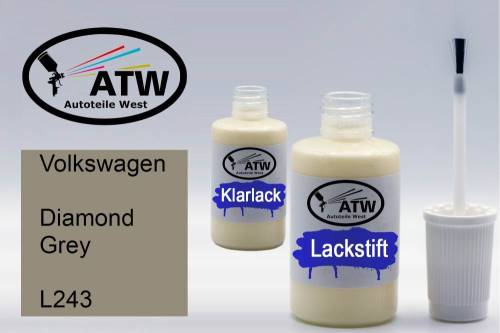 Volkswagen, Diamond Grey, L243: 20ml Lackstift + 20ml Klarlack - Set, von ATW Autoteile West.